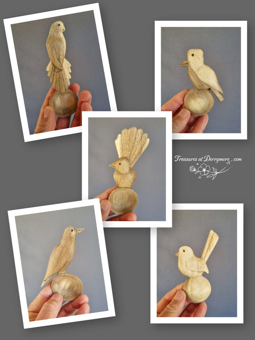 Hand carved wooden spoons with Australian birds. Kookaburra, rosella, wren, Australian magpie, williewagtail 