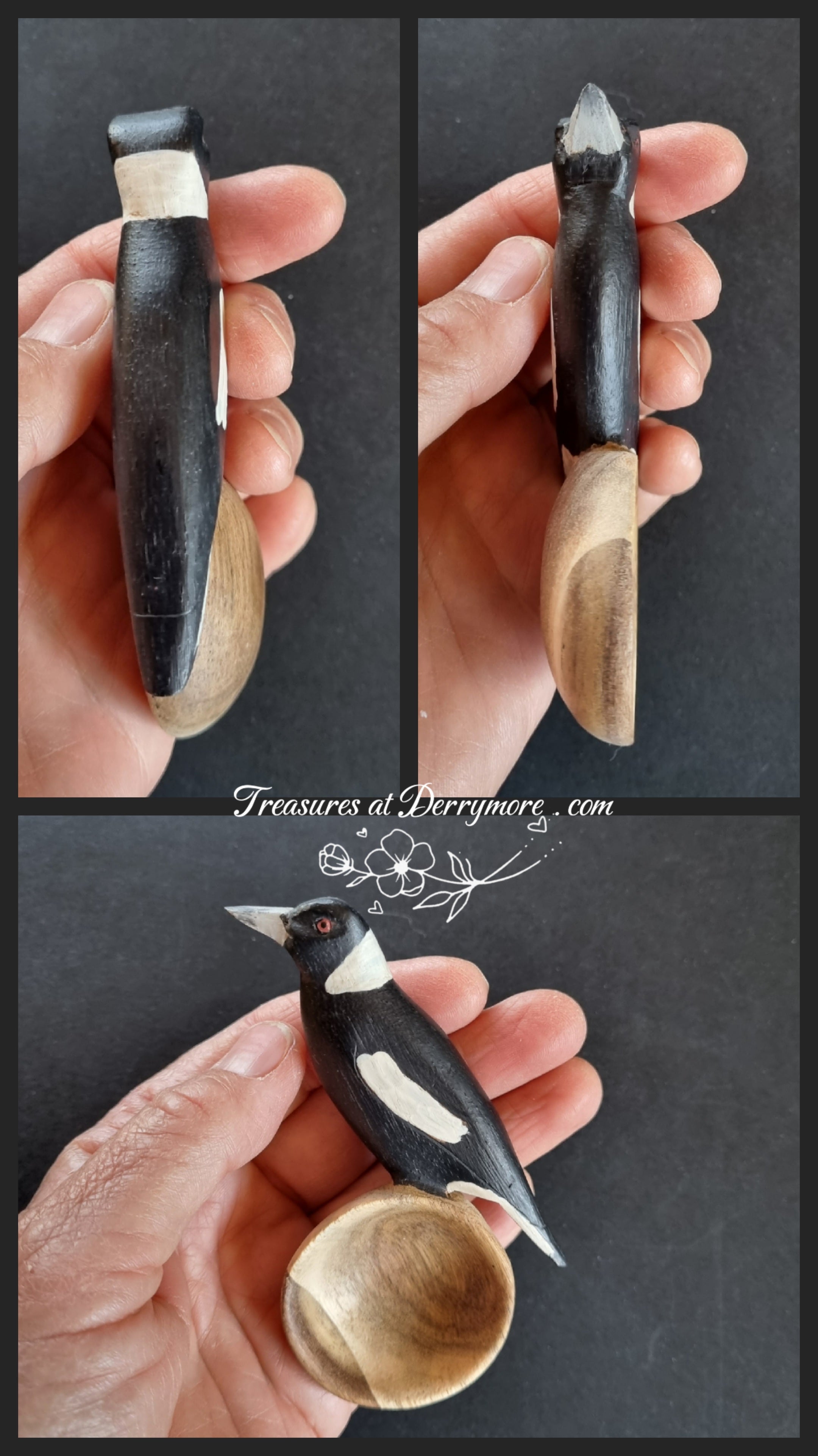 Collage painted Australian magpie spoon 