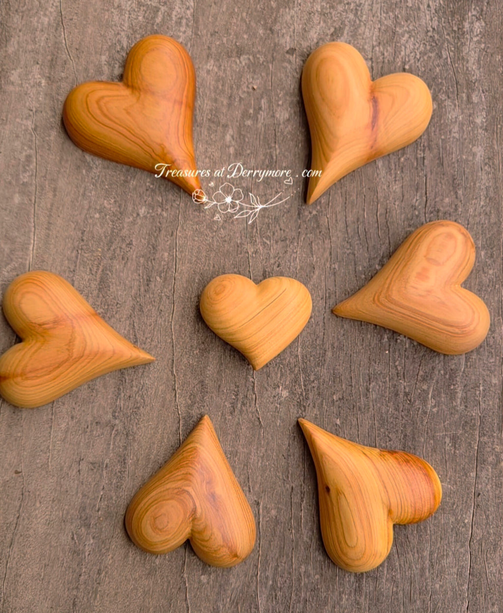 Hand carved wooden hearts 