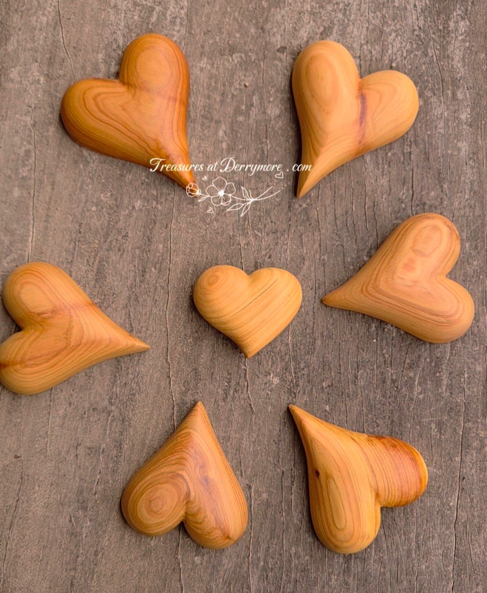 Hand carved wooden hearts 
