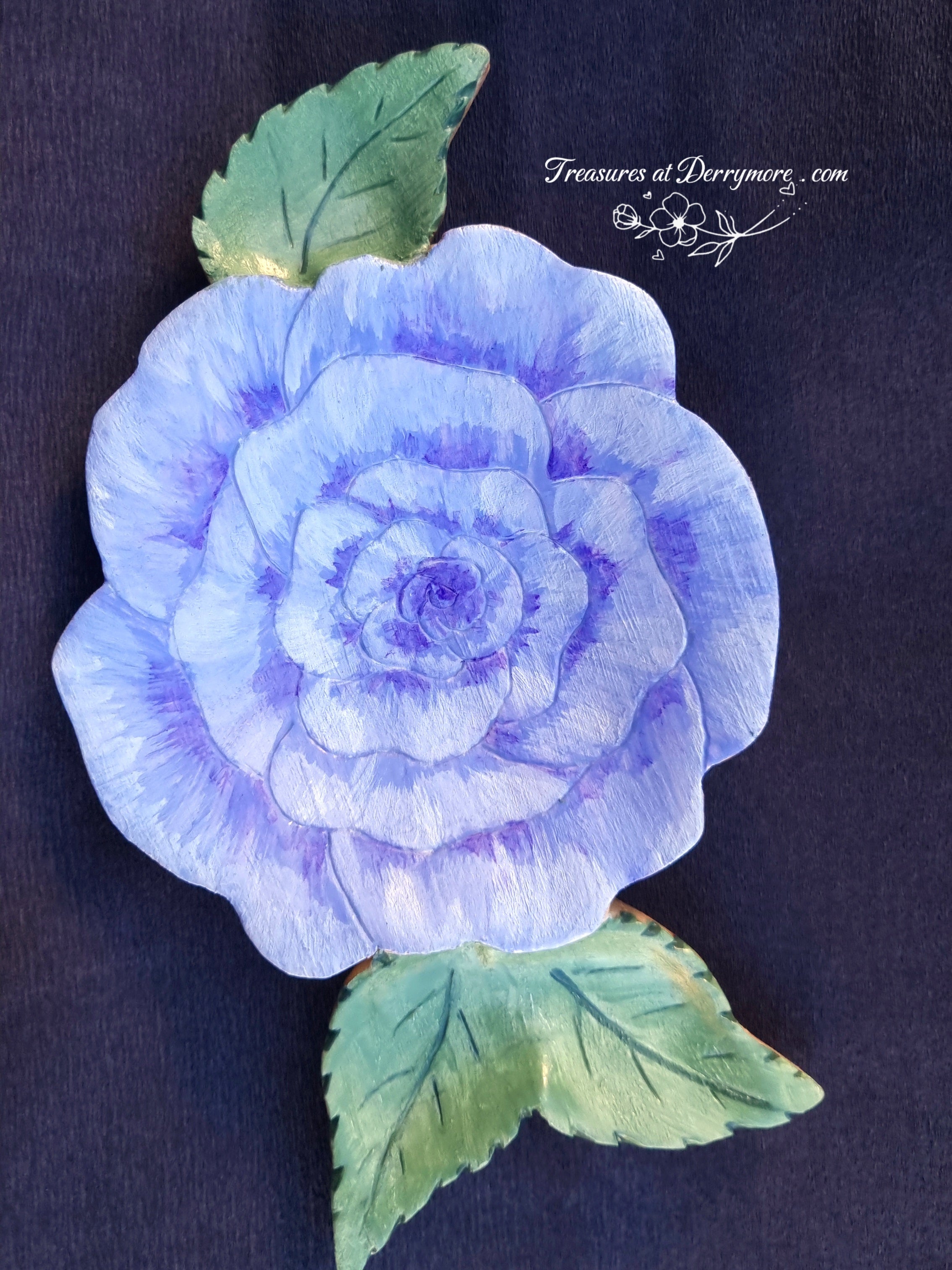 Jacaranda coloured rose shaped dish. Hand made,  carved & painted wooden rose shaped dish