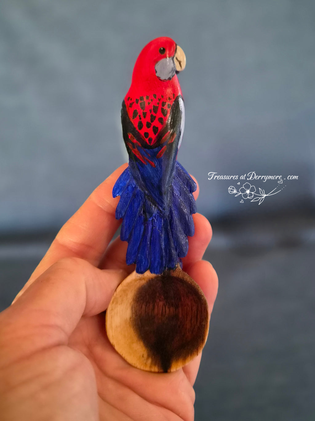 Hand carved & painted wooden Crimson Rosella spoon 