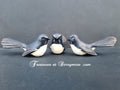 Hand carved Williewagtail sculptures. Black & white Australian bird. Detailed feather carving on wings & tail. 